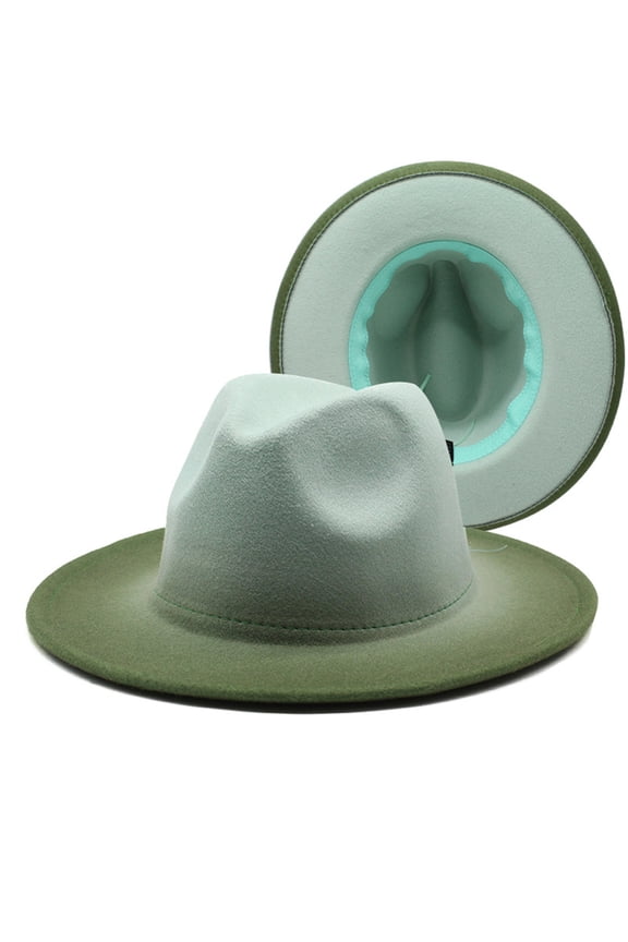 Western Denim Curved Top Hat Woolen Big Brimmed Hat Autumn And Winter Style British Jazz Hat Army Green M