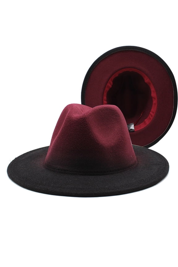 Western Denim Curved Top Hat Woolen Big Brimmed Hat Autumn And Winter Style British Jazz Hat Wine M