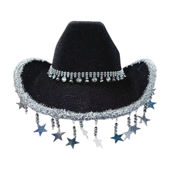 AJGRHE Western Hats for Women Men Sparkly Cowgirl Hat Wide Brim Felt Cowboy Hats Disco Party Music Hat Black One Size