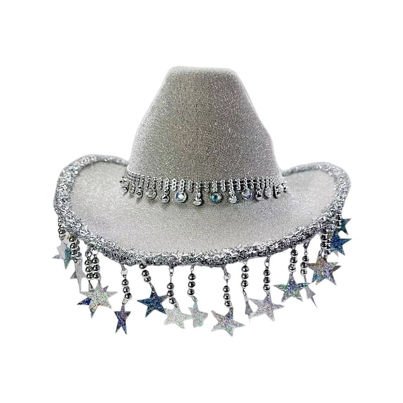 AJGRHE Western Hats for Women Men Sparkly Cowgirl Hat Wide Brim Felt Cowboy Hats Disco Party Music Hat Silver One Size