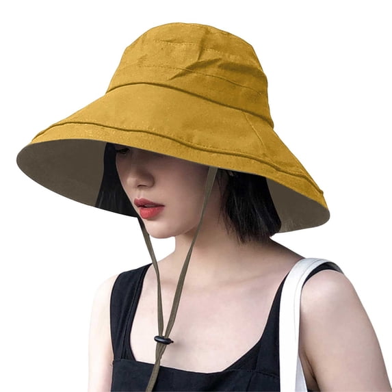 AJGRHE Wide Brim Sun Hat for Women, UV Protection Bucket Hat with Adjustable Strap, Packable Travel Friendly Summer Hat Yellow M