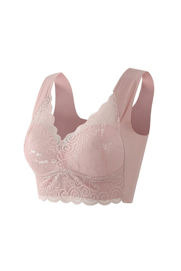 Wide Comfort Strap Bra Elegant Lace Bralette for Women Supportive Plus Size Crop top Comfortable Underwear Push Up Design XL Pink
