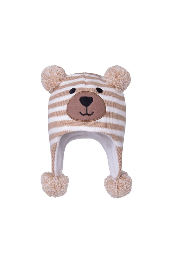 Winter Kids Hat Bear Ears Soft Knit Warm Lined Thermal Cap Cold Weather Boys Girls Khaki 2-3 Years