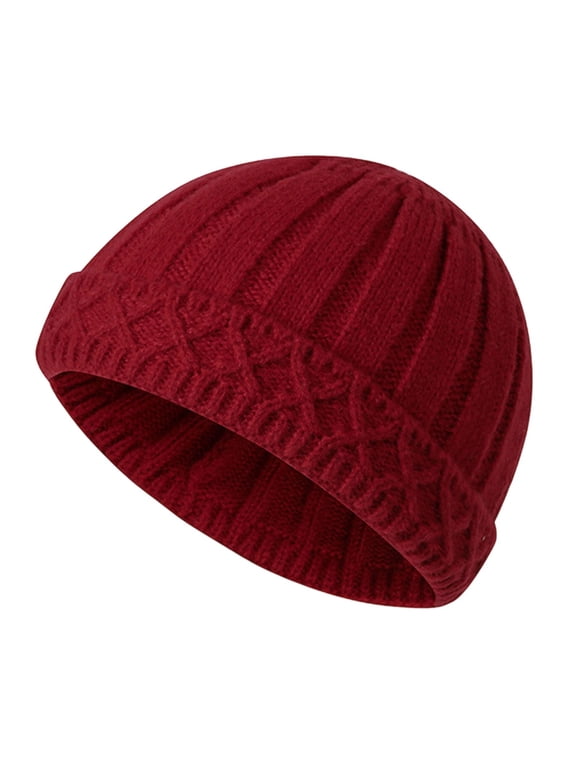 Winter Knit Hat With Brim Thickened Cap For Cold Weather Outdoor Activities Thermal Ear Protector Men Women Brick Red One Size