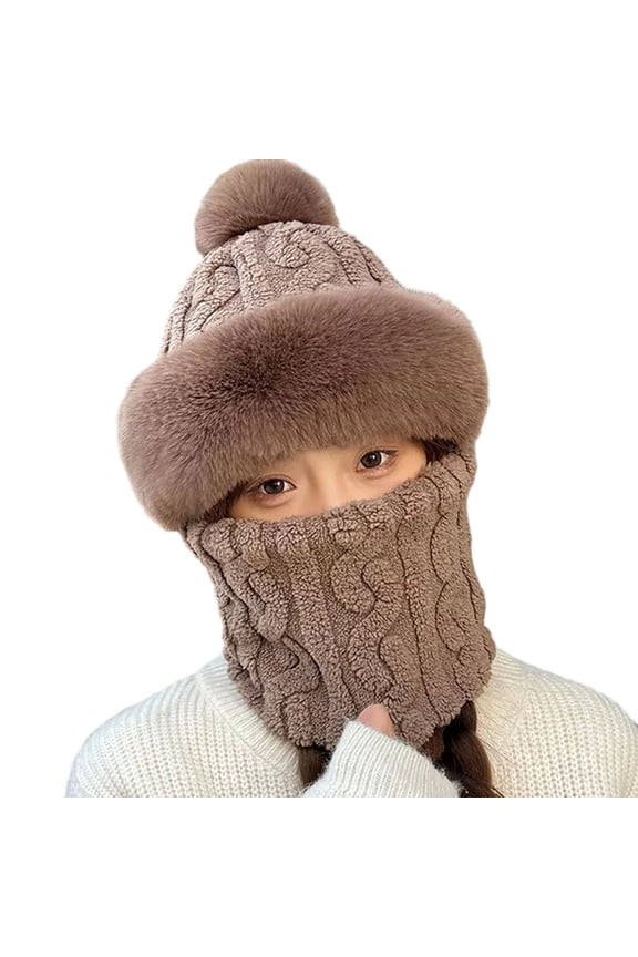 Winter Thermal Hat With Integrated Scarf For Cold Weather Windproof Riding And Outdoor Activities Coffee One Size