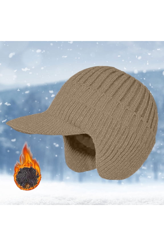 Winter Thermal Knit Ear Hat For Extreme Cold Weather Lined Windproof Outdoor Ski Trapper Cap Adults Khaki One Size