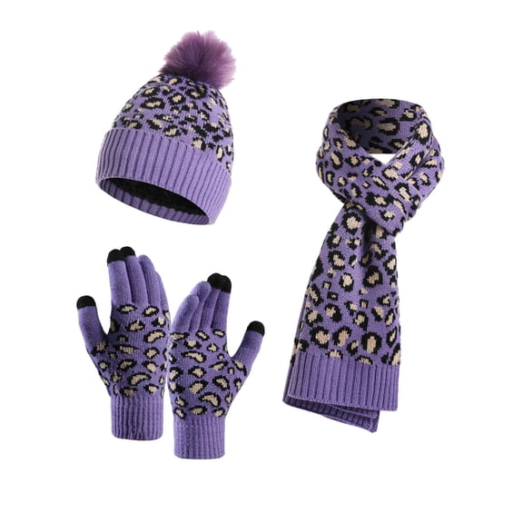 AJGRHE Winter Warm Cute Wool Knit Cap Scarf Gloves Slouchy Three Piece Set for Women Men with Screen Mittens Scarves Purple One Size