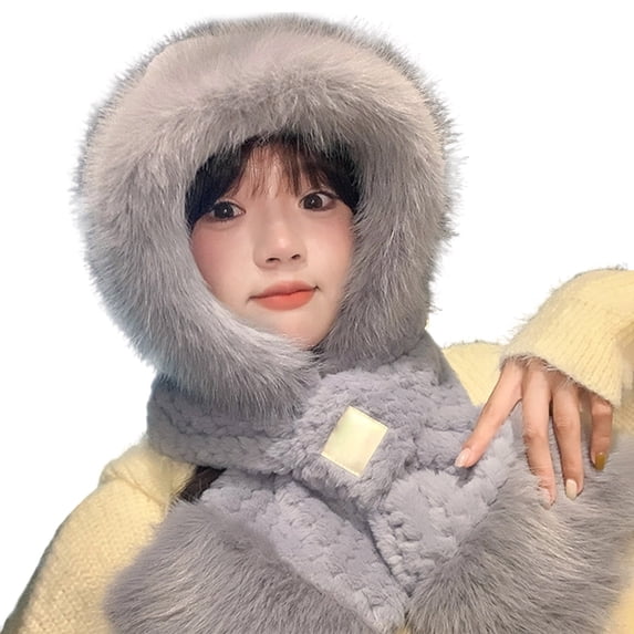 AJGRHE Winter Warm Hat And Scarf Thickened Earflap Cap For Cold Weather Dark Gray2 One Size