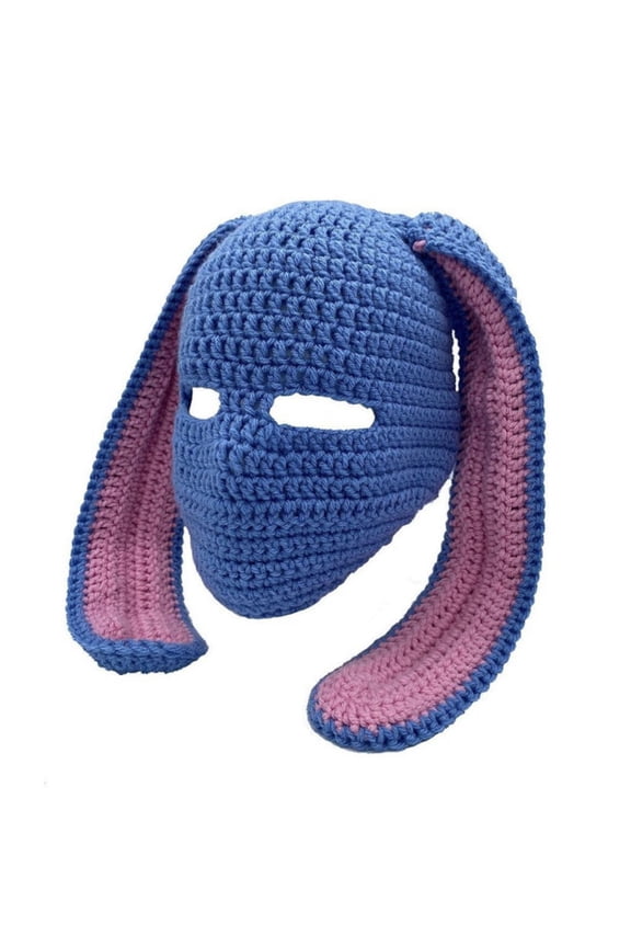 Winter Warm Knitted Hat With Rabbit Ears For Adults Cold Weather Outdoor Activities Light Blue One Size