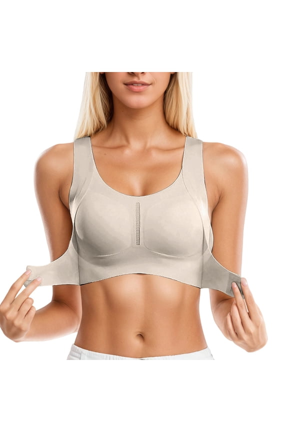 Wirefree Comfort Bra Front Closure Posture Corrective Yoga Sports Bra for Women with Adjustable Support and Comfortable Everyday Fit XXL Light Gray