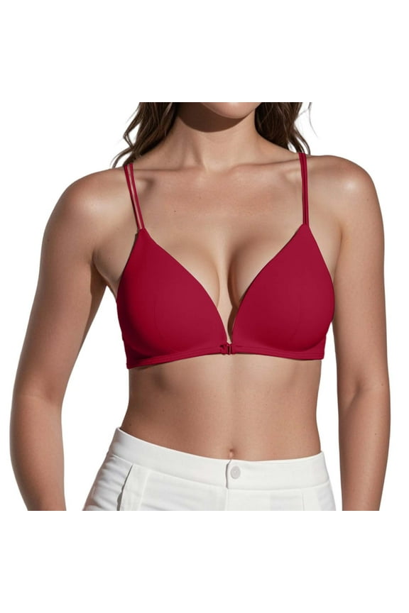 Women Active BraFrench Triangle Seamless Bra for Women Front Closure Slim Straps Comfortable Daily Wear Lightweight Soft Underwire Free Innerwear XL Wine