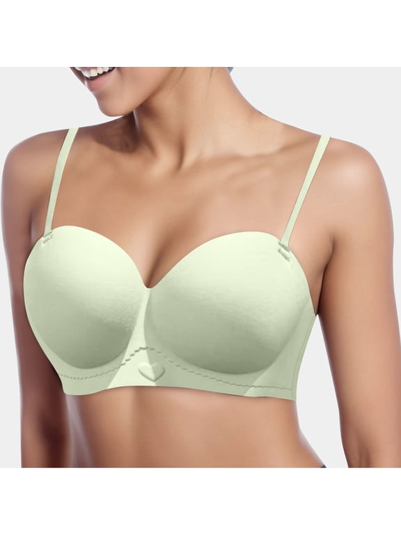 Women Adjustable Strap Solid Bra Half Cup Seamless Strapless Bra for Women Side Support Lift Comfortable Everyday Underwear M/34/75AB Mint Green