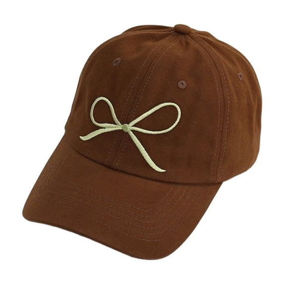 AJGRHE Women Adult Bow Embroidered Baseball Cap Daily Outdoor Campus Casual Classic Structured Fit Hat Coffee One Size