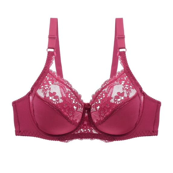 AJGRHE Women All Day Comfort BraDouble Lace Lingerie Plus Size Bra for Full Support and Comfort 85D Wine
