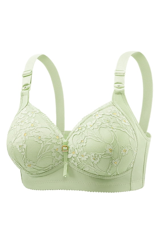 Women Basic Lingerie Solid Bra Embroidered Lace Bra for Women Plus Size Elegant Gathered Side Design with Back Detail 46 Light Green