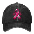 thumbnail image 1 of AJGRHE Women Cancer Awareness Month Printed Washed Baseball Cap Outdoor Sports Hat Adjustable Ribbon Embroidered Denim Black One Size, 1 of 6