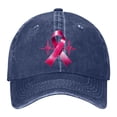 thumbnail image 1 of AJGRHE Women Cancer Awareness Month Printed Washed Baseball Cap Outdoor Sports Hat Adjustable Ribbon Embroidered Denim Navy One Size, 1 of 8