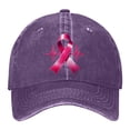 thumbnail image 1 of AJGRHE Women Cancer Awareness Month Printed Washed Baseball Cap Outdoor Sports Hat Adjustable Ribbon Embroidered Denim Purple One Size, 1 of 8