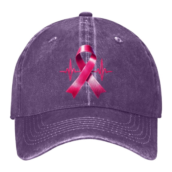 AJGRHE Women Cancer Awareness Month Printed Washed Baseball Cap Outdoor Sports Hat Adjustable Ribbon Embroidered Denim Purple One Size