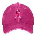 thumbnail image 1 of AJGRHE Women Cancer Awareness Month Printed Washed Baseball Cap Outdoor Sports Hat Adjustable Ribbon Embroidered Denim Red One Size, 1 of 8