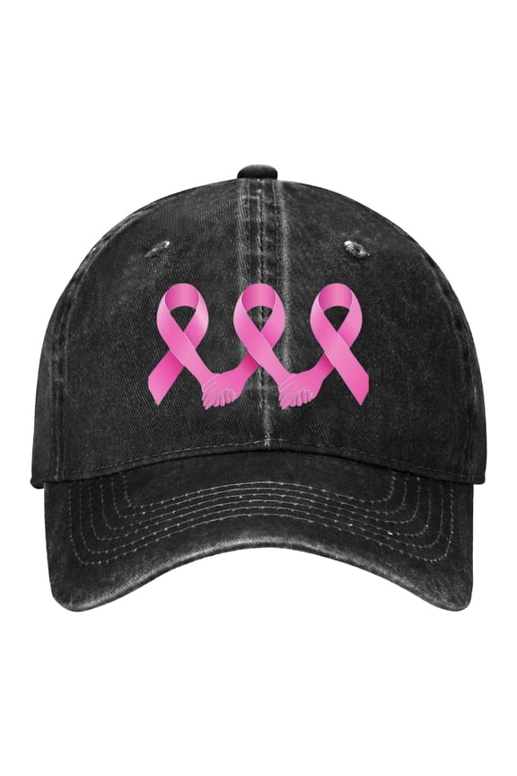 Women Cancer Awareness Month Printed Washed Baseball Cap Outdoor Sports Hat Embroidered Ribbon Logo Snapback Black One Size