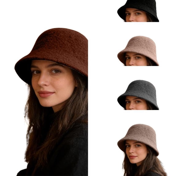 AJGRHE Women Cloche Bucket Hat Vintage Wool Felt Hat Winter Warm Bowler Cap Ladies Fedora Fall Bell Round Cap Coffee One Size