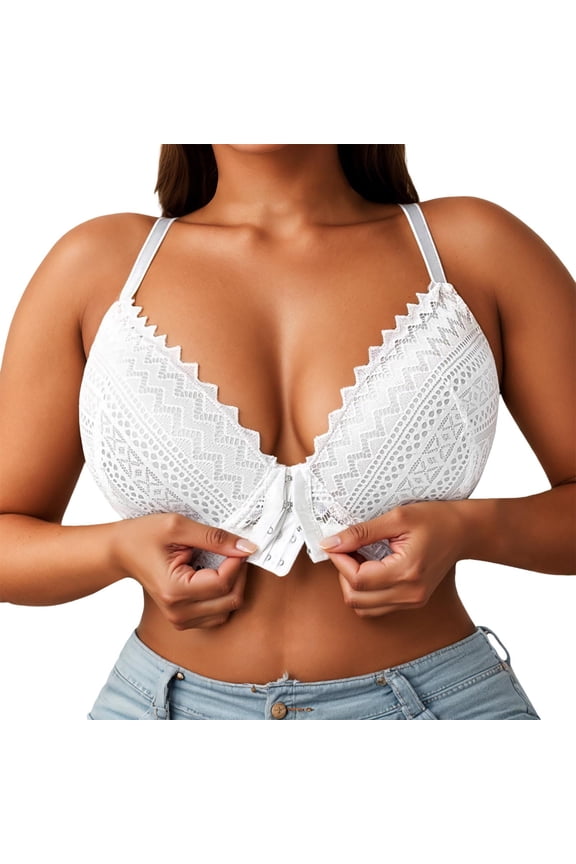 Women Comfort BraFront Closure Bra Minimalist Design Adjustable Support Everyday Comfort Lifting Underwear for Women 105E White