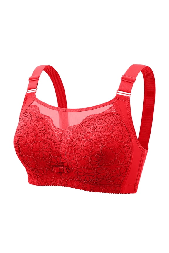 Women Comfort Fit Bra Women's Front Buckle Lace Trim Seamless Yoga Sleep Bra Adjustable Support for Movement Comfort 40 Red