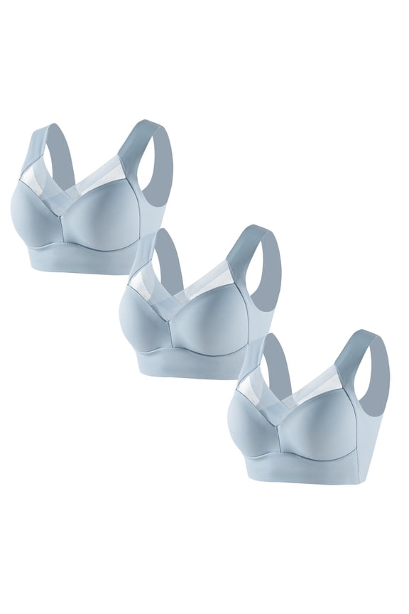 Women Comfort Solid Bra Strapless Lace Underwear Set Adjustable Thin Gather Bra Comfortable Seamless Support Tank top 3PCS XXXXXL Sky Blue