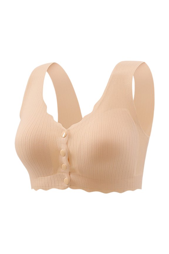 Women Cotton BraElderly Front Closure Comfort Bra Wireless Support Plus Size Soft Cup Seamless Thin Camisole top XXXXL Beige