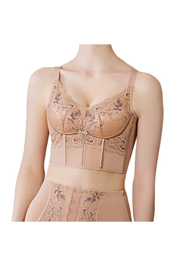 Women Cotton Stretch Bra Lace Edge Underwire Bra Full Coverage Side Support Shaping Comfort for Women Daily Wear 34AB Khaki