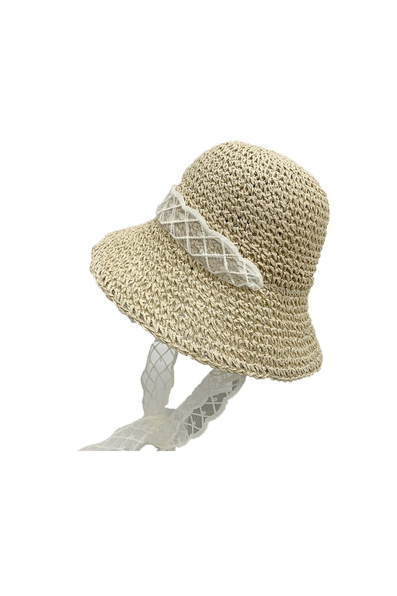 Women Crochet Floppy Straw Hat Shapeable Brim Soft Bowknot Sun Hats Lady Travel Summer Beach Garden Party White One Size
