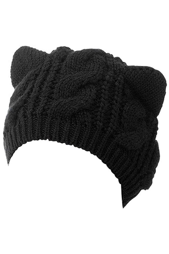 Women Cute CAT Kitty Ears Hats, Winter Warm Woollike Knitted Crochet Christmas Ski Beanie Headgear Multicolor One Size