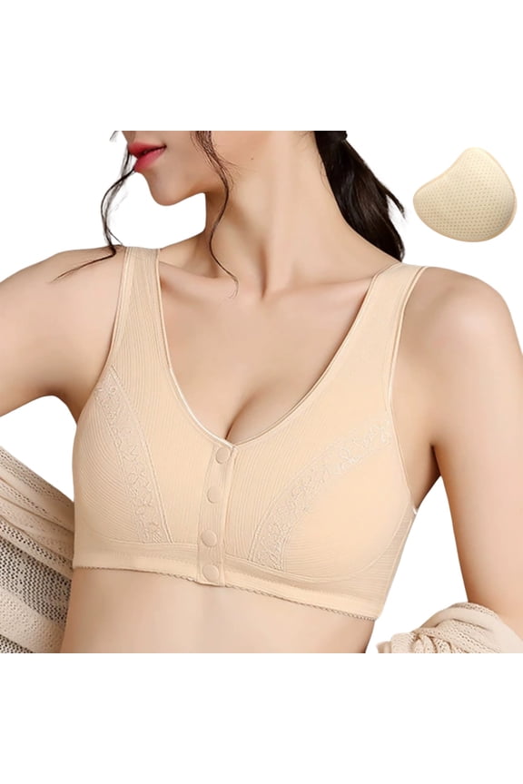 Women Everyday BraPost- Front Closure Bra with Integrated Pockets for Comfort and Supportive Everyday Wear 42 Beige