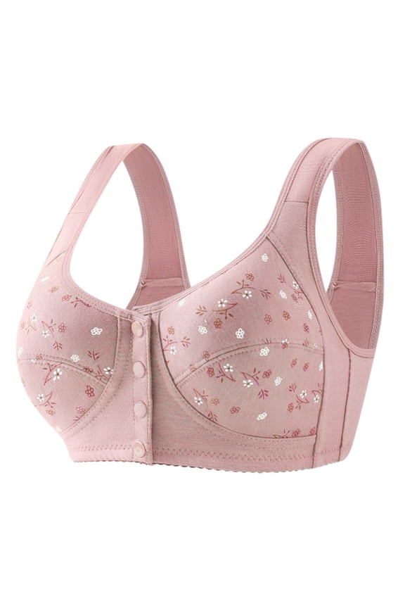Women Everyday Solid Bra Soft Front Closure Bra Comfortable Support for Middle and Elderly Large Size Wirefree Undergarment 50 Pink