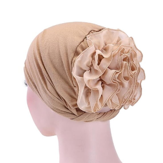 AJGRHE Women Flower Ruffle Hat Scarf Head Wrap Cap Brown One Size