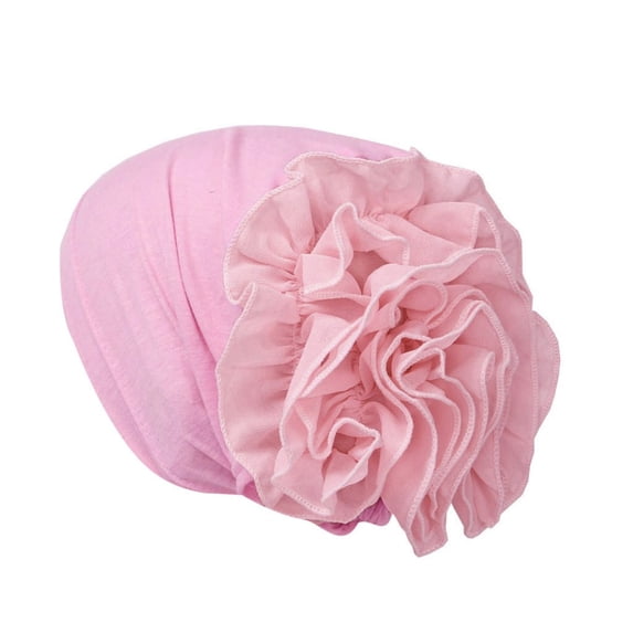 AJGRHE Women Flower Ruffle Hat Scarf Head Wrap Cap Pink One Size