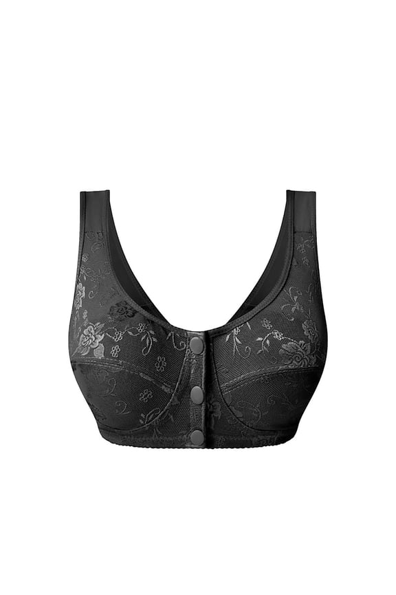 Women Full Coverage BraFront Closure Comfort Bra for Women Soft Full Coverage Wireless Lace Everyday tops Vest Style Senior Underwear 36 Black