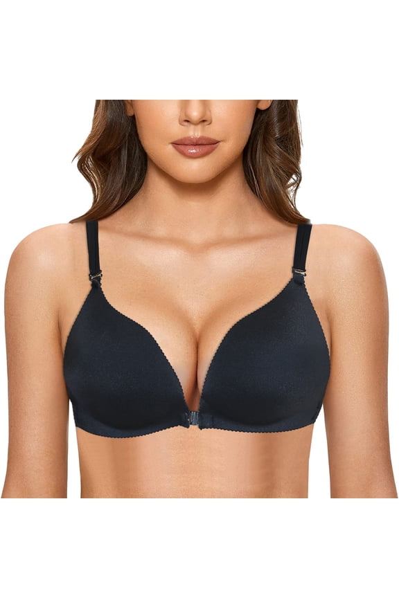 Women Full Coverage Wireless Bra Front Closure T-Back Seamless Unlined Bra for Women Full Bust Support Comfortable Wireless Everyday Wear L Black
