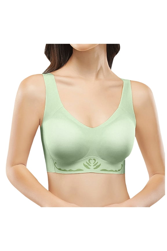 Women High Support Solid Bra Full Coverage Side Support Bra with Steel Underwire for Enhanced Shape and Comfort M Green