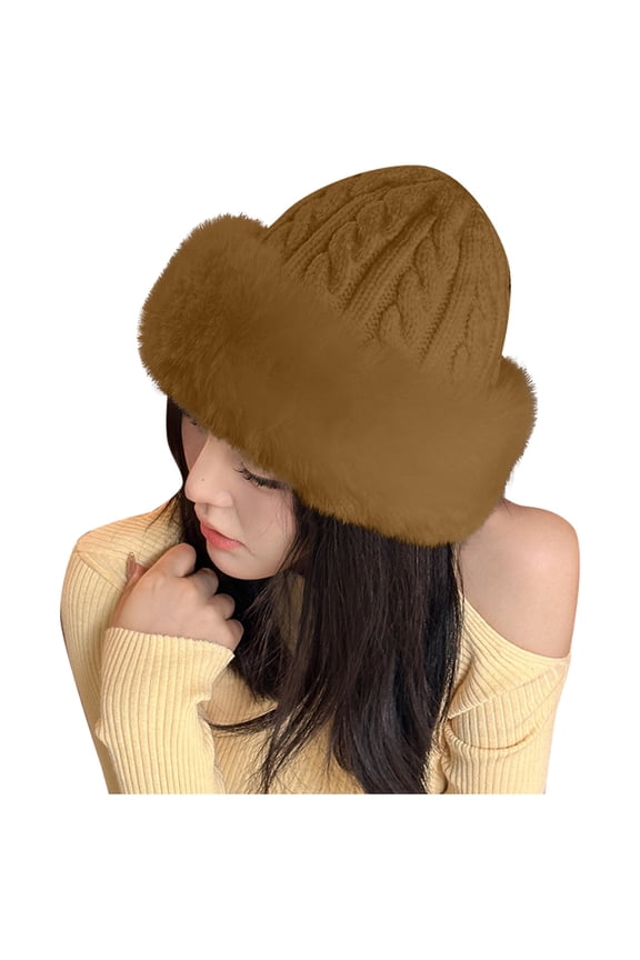 Women Knitted Hats Winter Solid Skullies Fashion Party Caps Lady Earflap Women Winter Hat With Pompom Warm Knit Ushanka Trapper Style Ear Cover Brown One Size