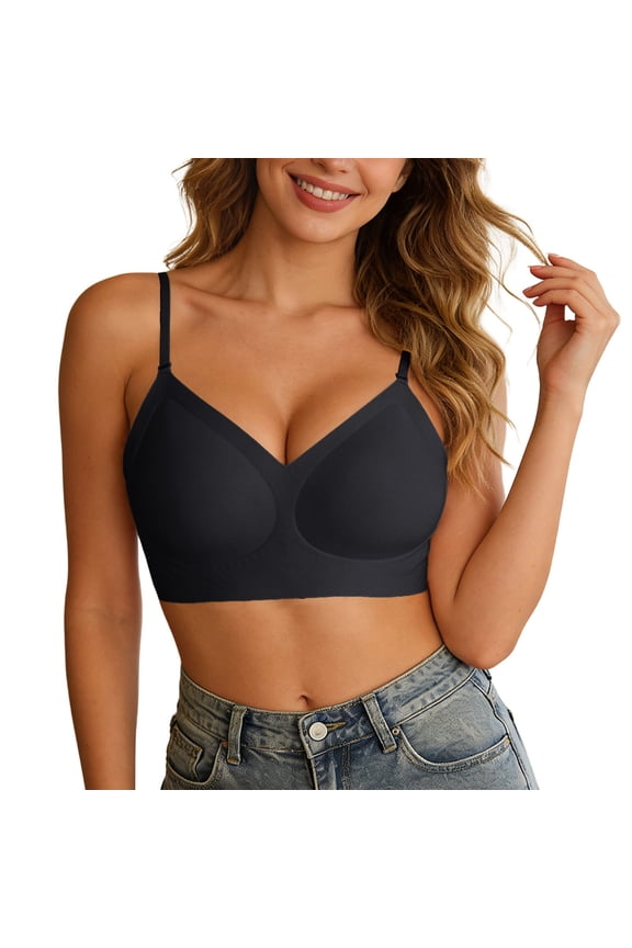 Women Lightweight Bra Wirefree Seamless Low Back Bra Convertible Multiway Straps Backless Design with Removable Padded Cups XL Black