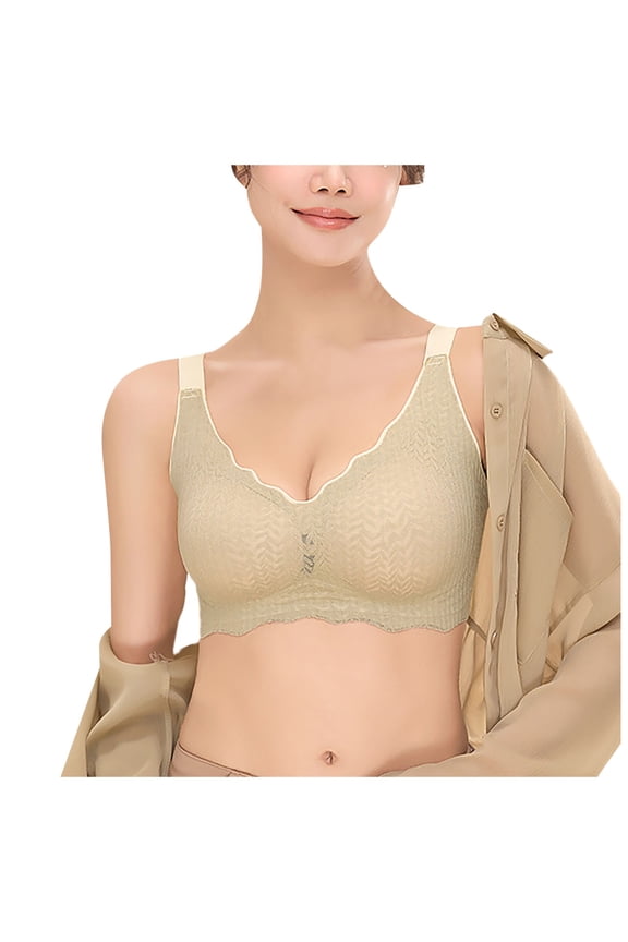 Women Lightweight Solid Bra Seamless Yoga Sleep Bra with Lace Edge for Movement and Comfort Adjustable Support without Steel Ring XL Green