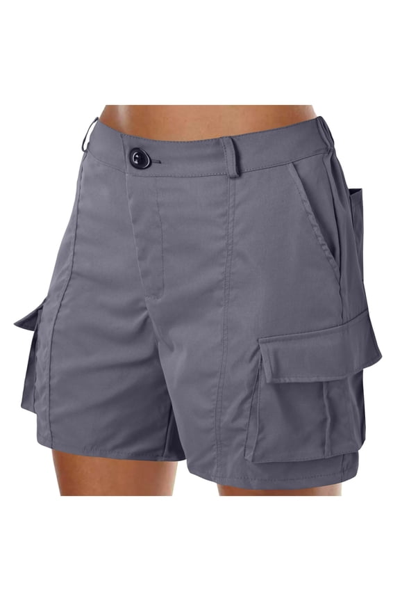 Women Loose Solid Summer Beach Shorts Buttons Casual Hot Pants Cargo Denim Grey XXL