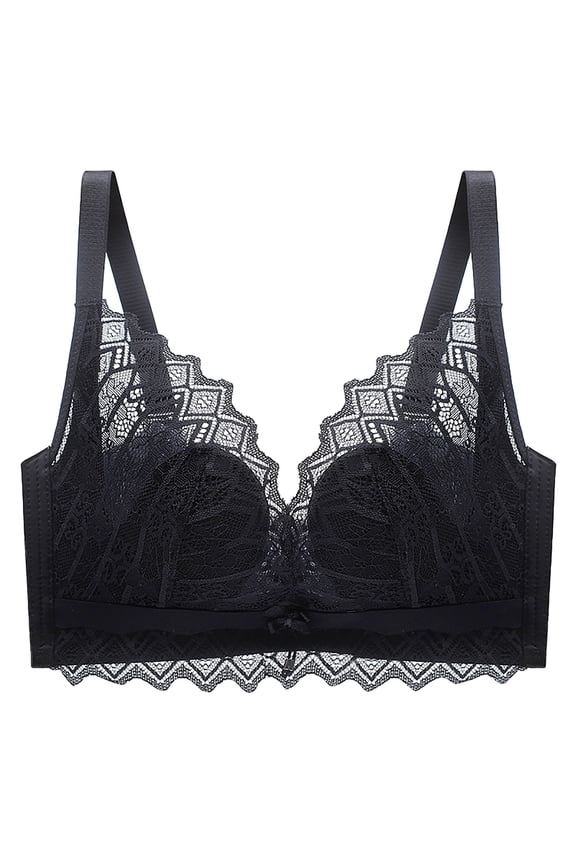 Women Low Support Bra Ladies Seamless Push Up Bra with Cups and Delicate Lace Trim for Enhanced Comfort and Elegant Support 38/85ABC Black