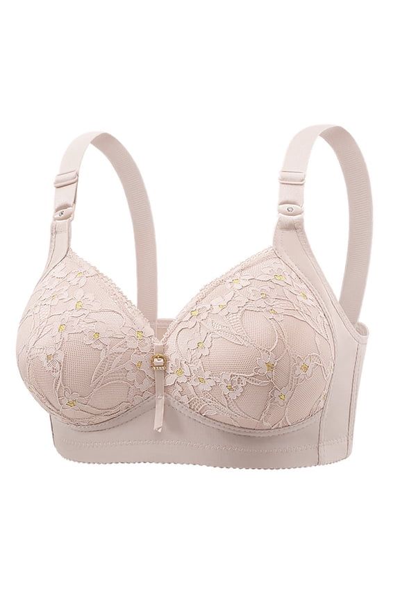 Women Low Support Solid Bra Embroidered Lace Bra for Women Plus Size Elegant Gathered Side Design with Back Detail 42 Light Gray