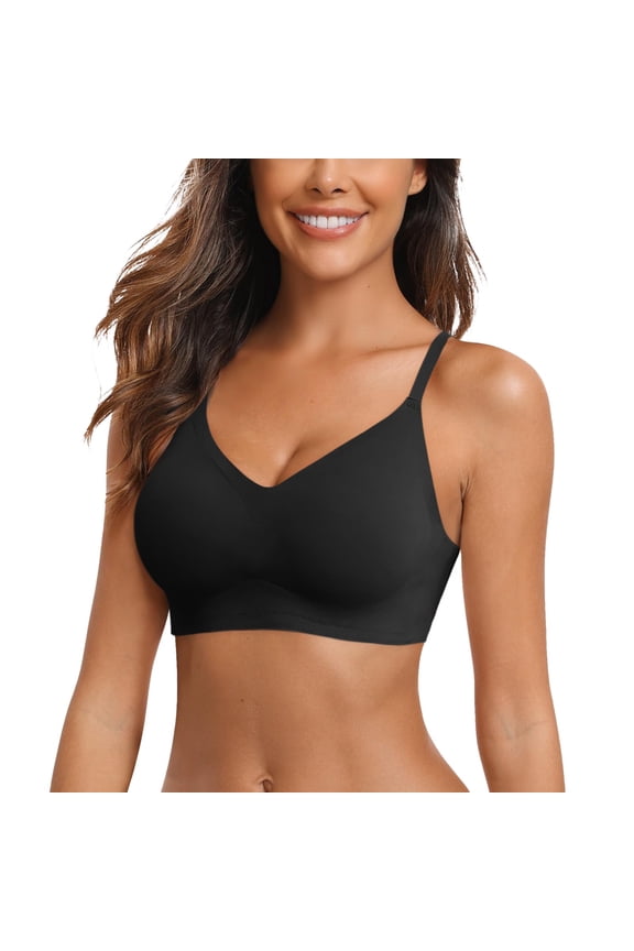 Women Medium Support Solid Bra Front Buckle Adjustable Yoga Bra with Lace Edge Seamless Movement and Sleep Comfort Support XL Black