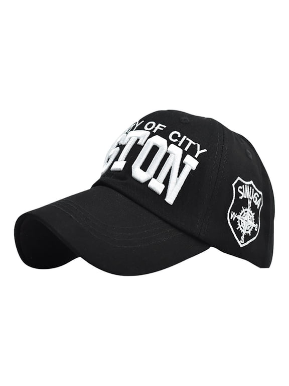 Women Men Adjustable Hats Distressed Denim Letter Embroidered Baseball Cap Topee Black One Size