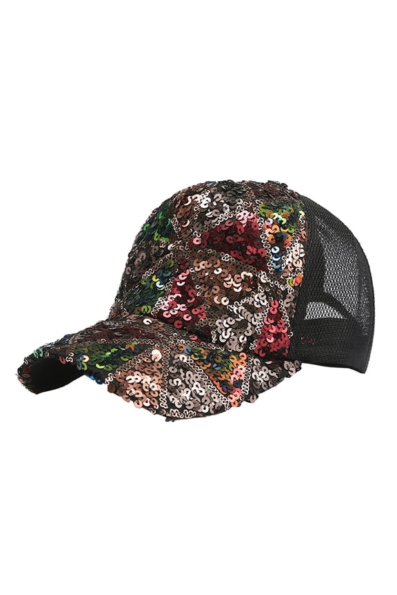 Women Men Sequins Breathable Beach Hop Hat Sun Hat Shiny Sequin Baseball Cap for Women Glitter Bling Party Hats Adjustable Trucker Baseball Caps Red One Size