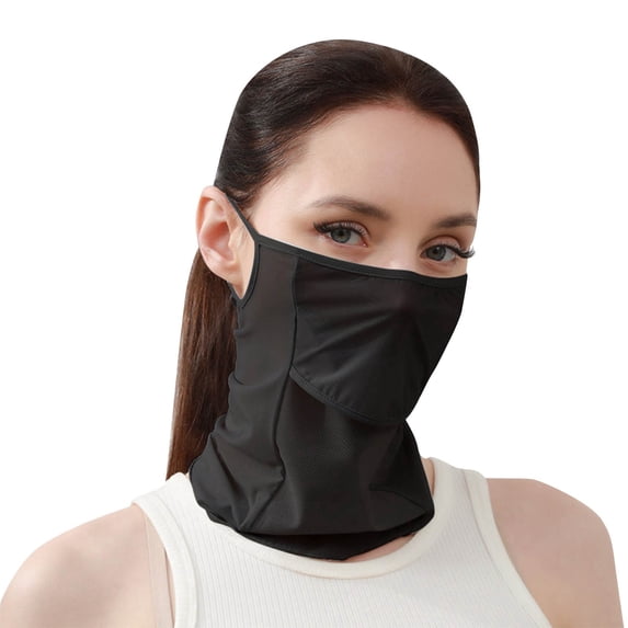 AJGRHE Women Men UPF 50+ Lightweight Breathable Sun Protective Scarf Ice Silk Outdoor Sports Neck Gaiter Face for Summer Hiking Running Travel Black